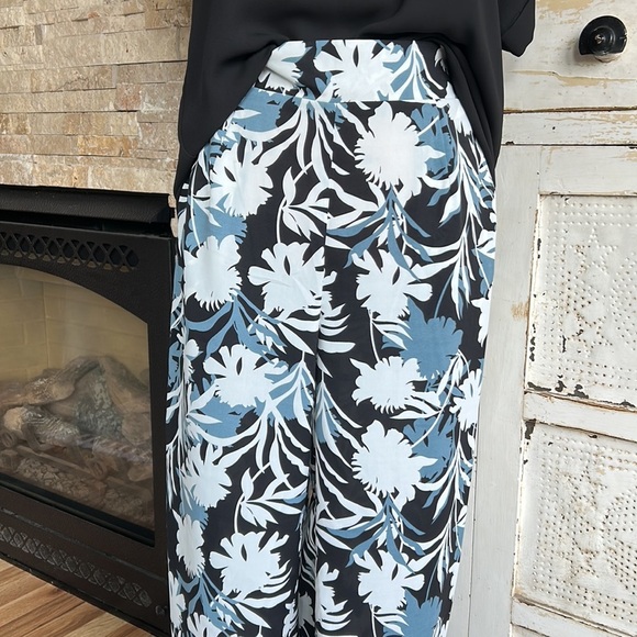 JODIFL black slate blue white wide leg elastic band pockets sheer pant cover up - Picture 2 of 15